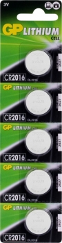 GP Lithium knopfzelle CR2016  3V - 5er Blister-Strip