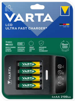Varta LCD Lader Ultra Fast Charger+ 15 Minuten inkl. 4x AA R2U 2100 mAh