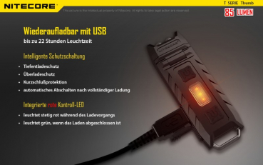 Nitecore Keyring Thumb Schlüsselbund-Lampe mit USB Ladefunktion