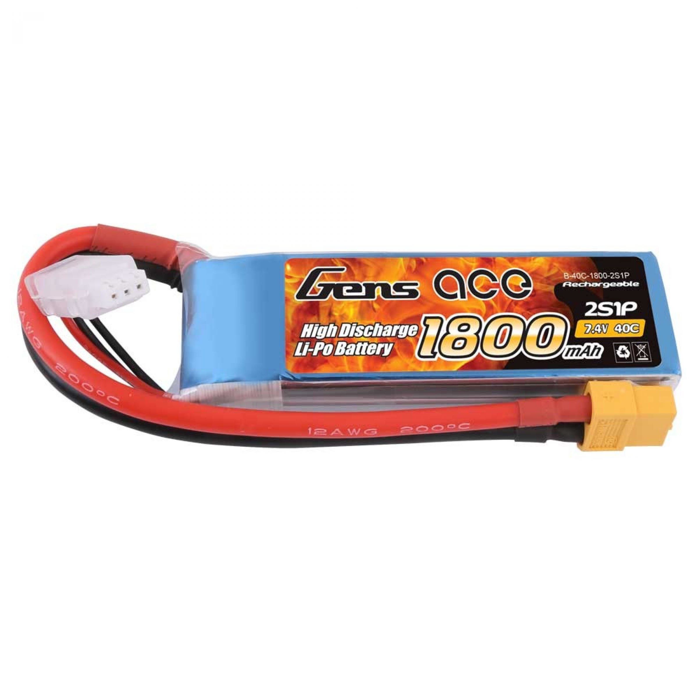 Grepow 1800mAh 7.4V 40C 2S1P LiPo battery with XT60 connector