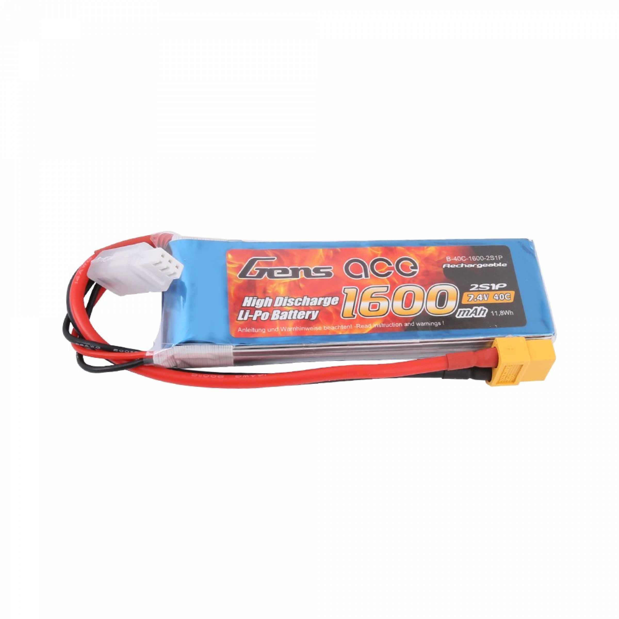 Gens ace 1600mAh 7.4V 40C 2S1P Lipo Battery Pack with XT60 plug