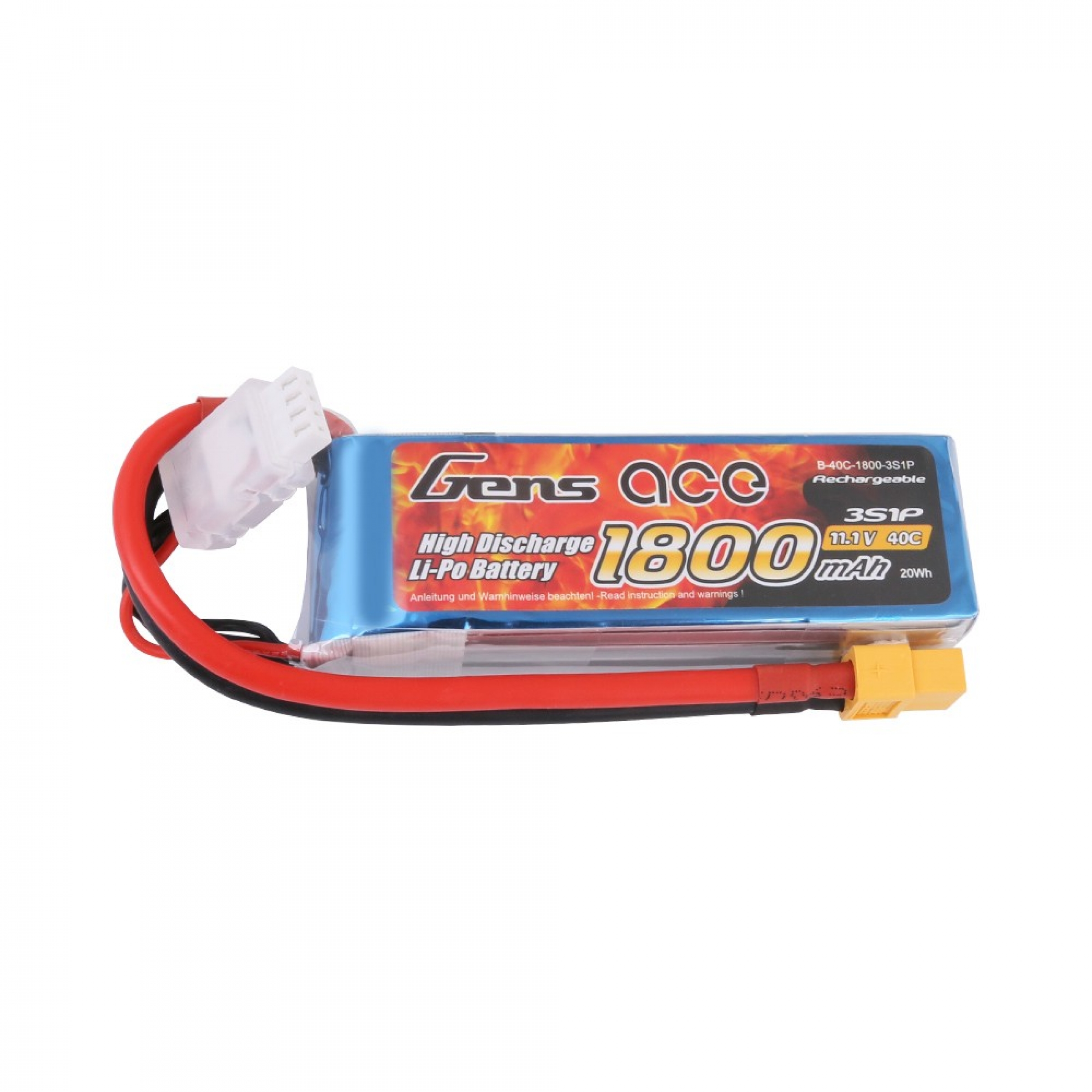 Grepow 1800mAh 11.1V 40C 3S1P LiPo battery with XT60 connector