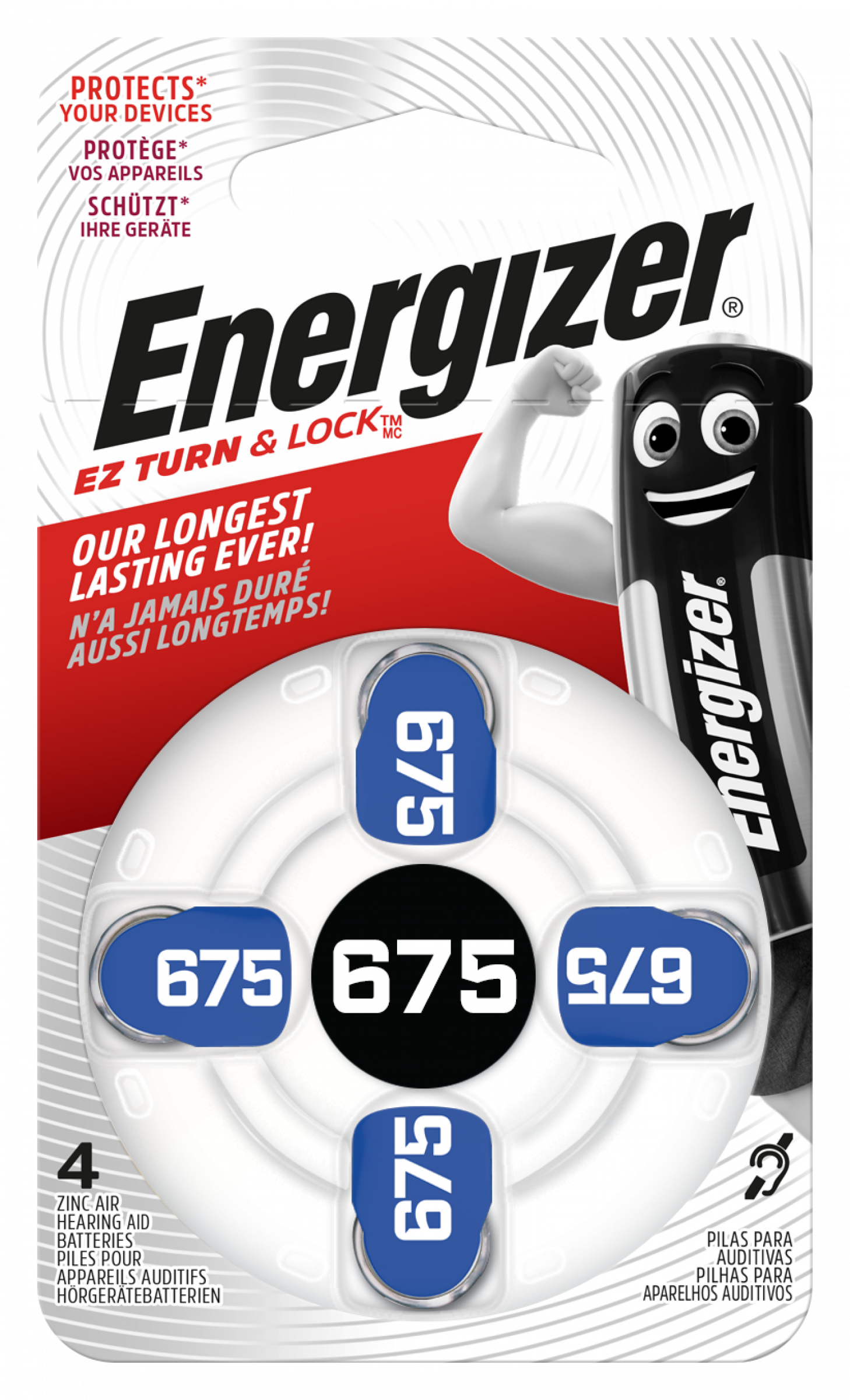 Energizer AC675 E PR44 blue Hearing-Aid Buttoncell Pack 4