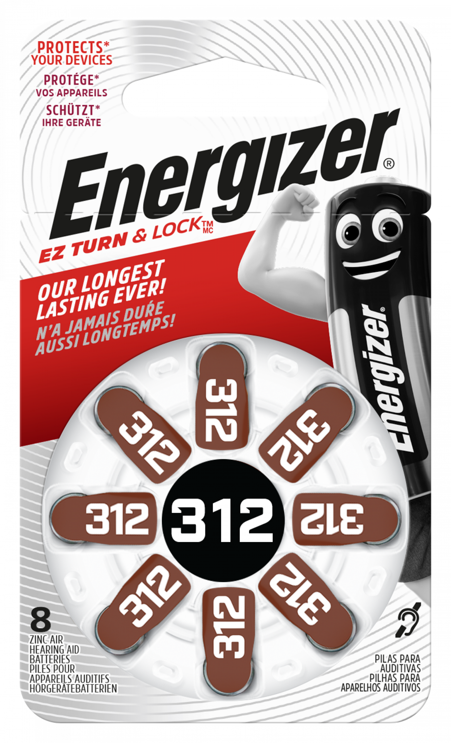 Energizer AC312 brown Hearing-Aid Buttoncell Pack 8