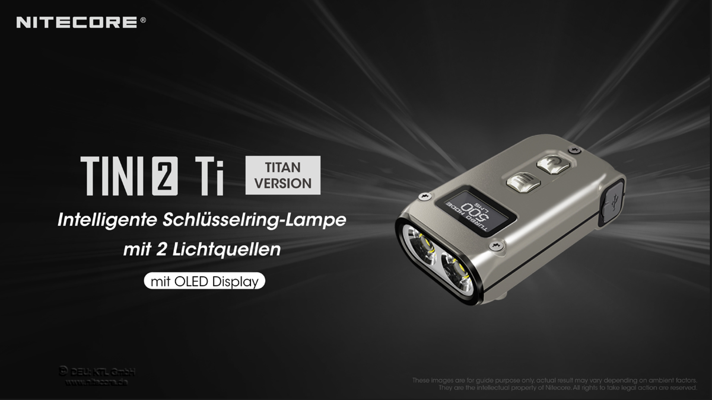 Nitecore Keyring Keychain Light TINI 2 Titanium - 500 Lumen