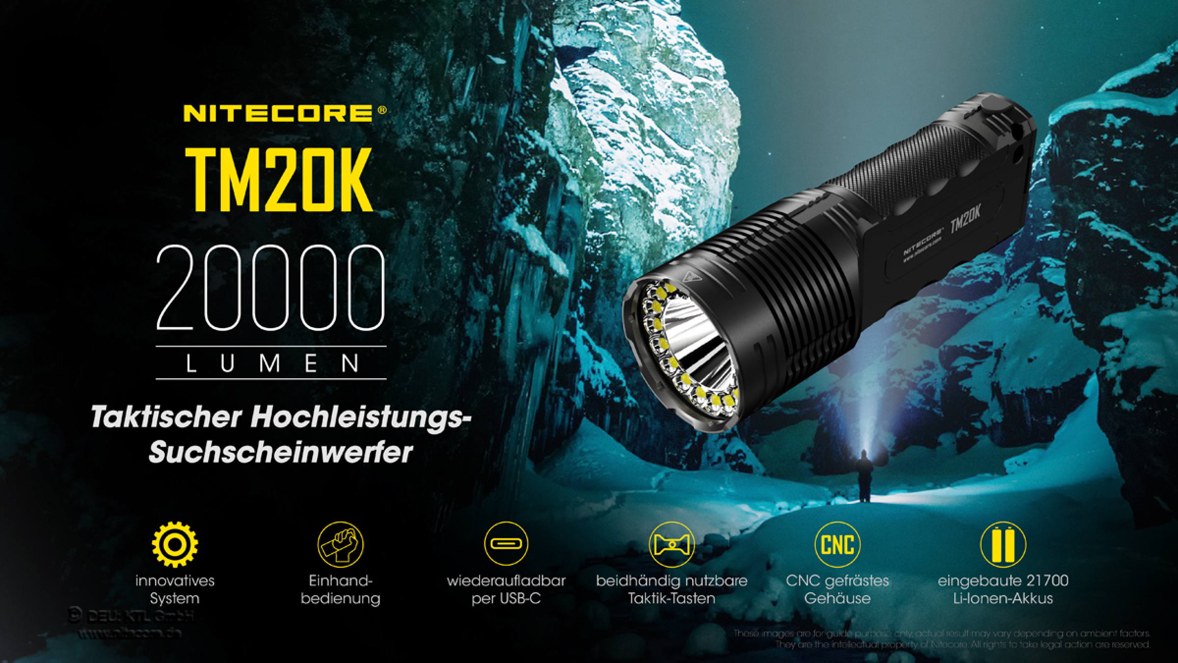 Nitecore Pro Taschenlampe TM20K - 20000 Lumen inkl. Akku