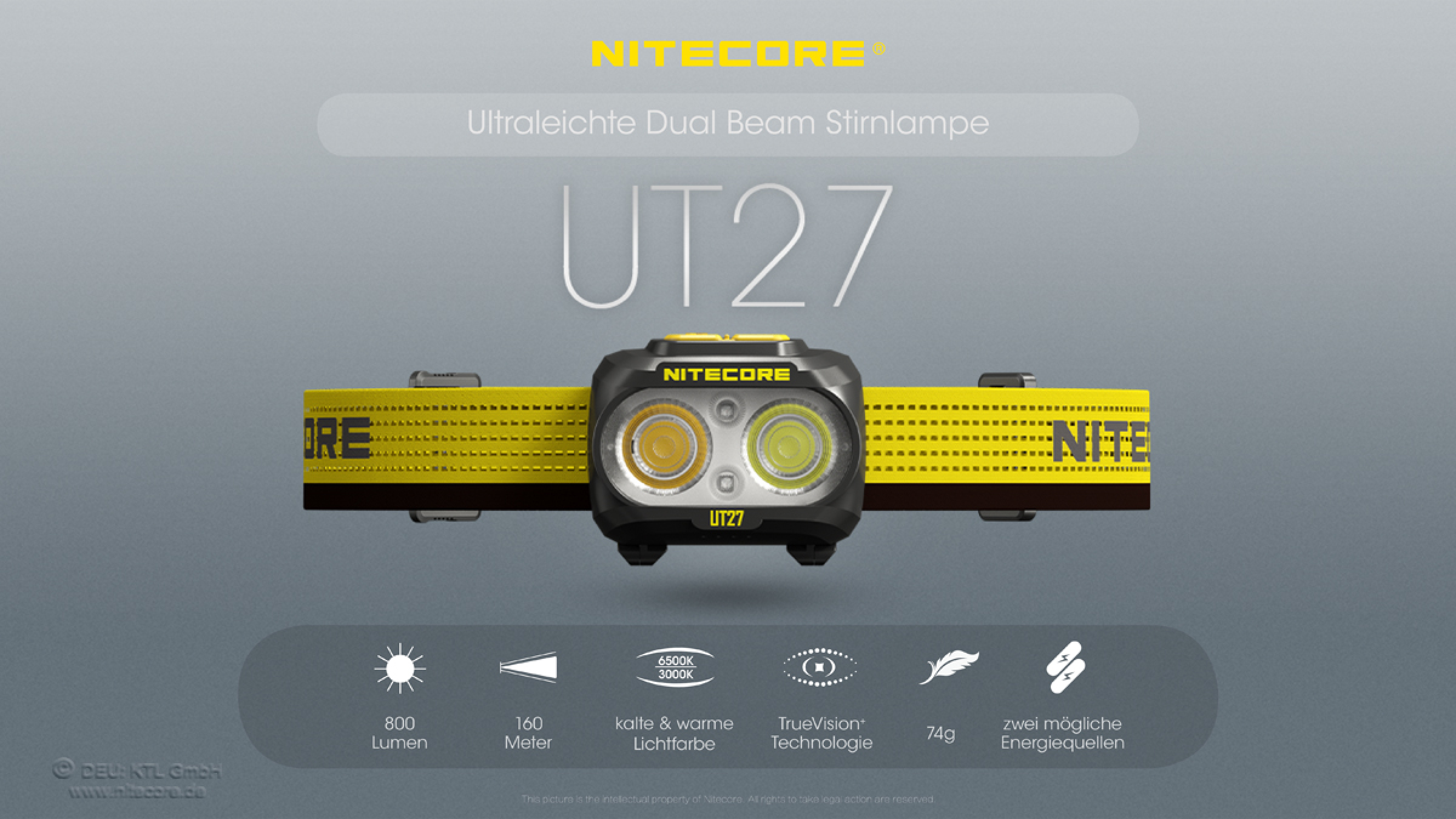 Nitecore head light UT27 - Dual Power - 800 lumens