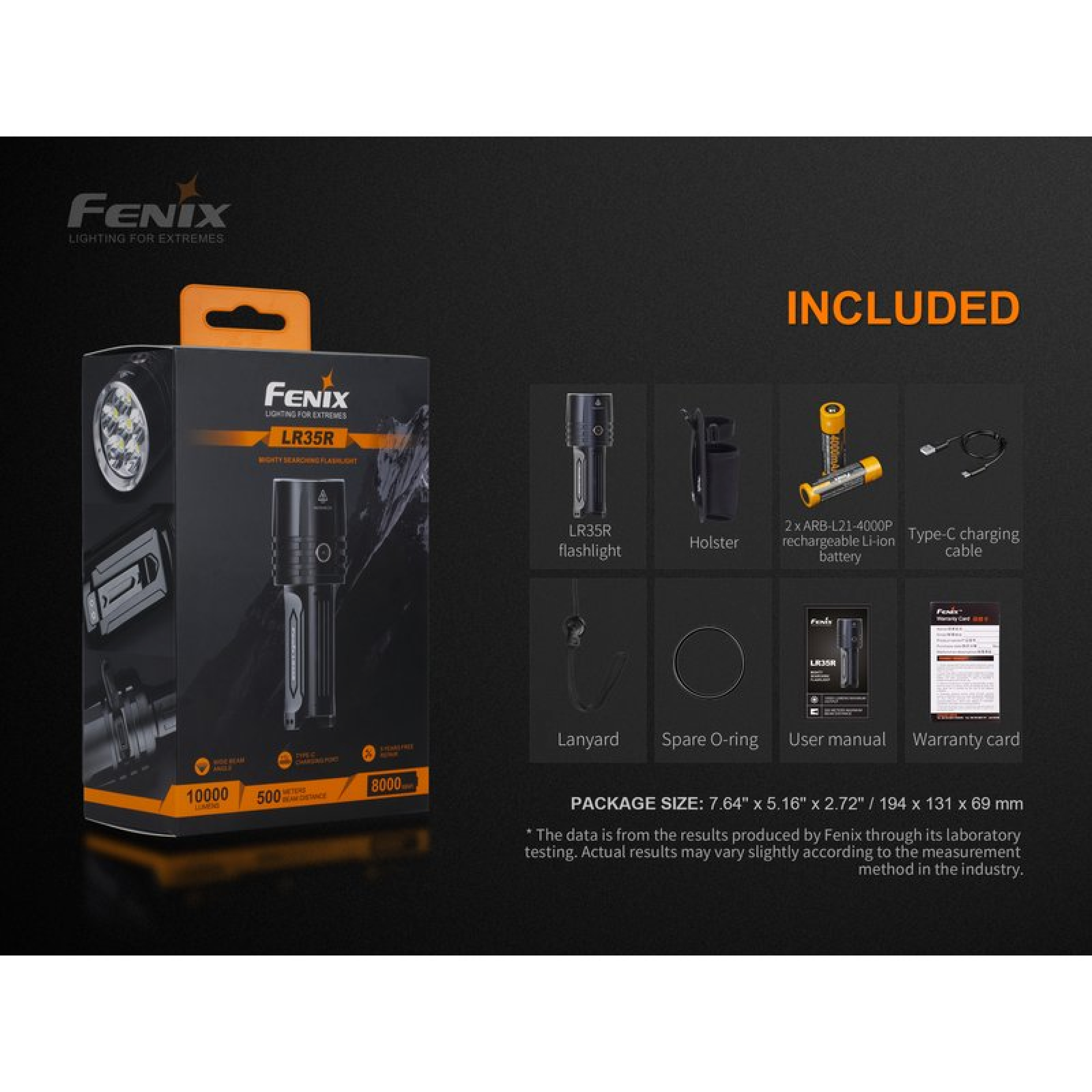 Fenix ​​LR35R LED flashlight with 2x ARB-L21-4000P LiIon batteries